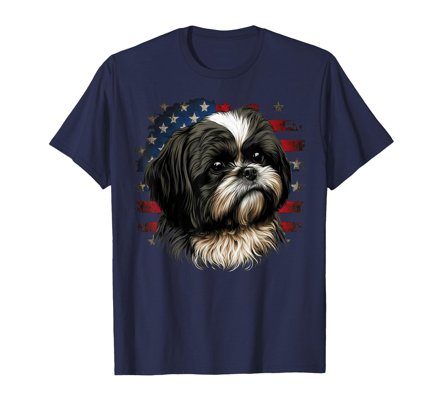 USA 4th Of July Shih Tzu on Patriotic American Shih Tzu T-Shirt