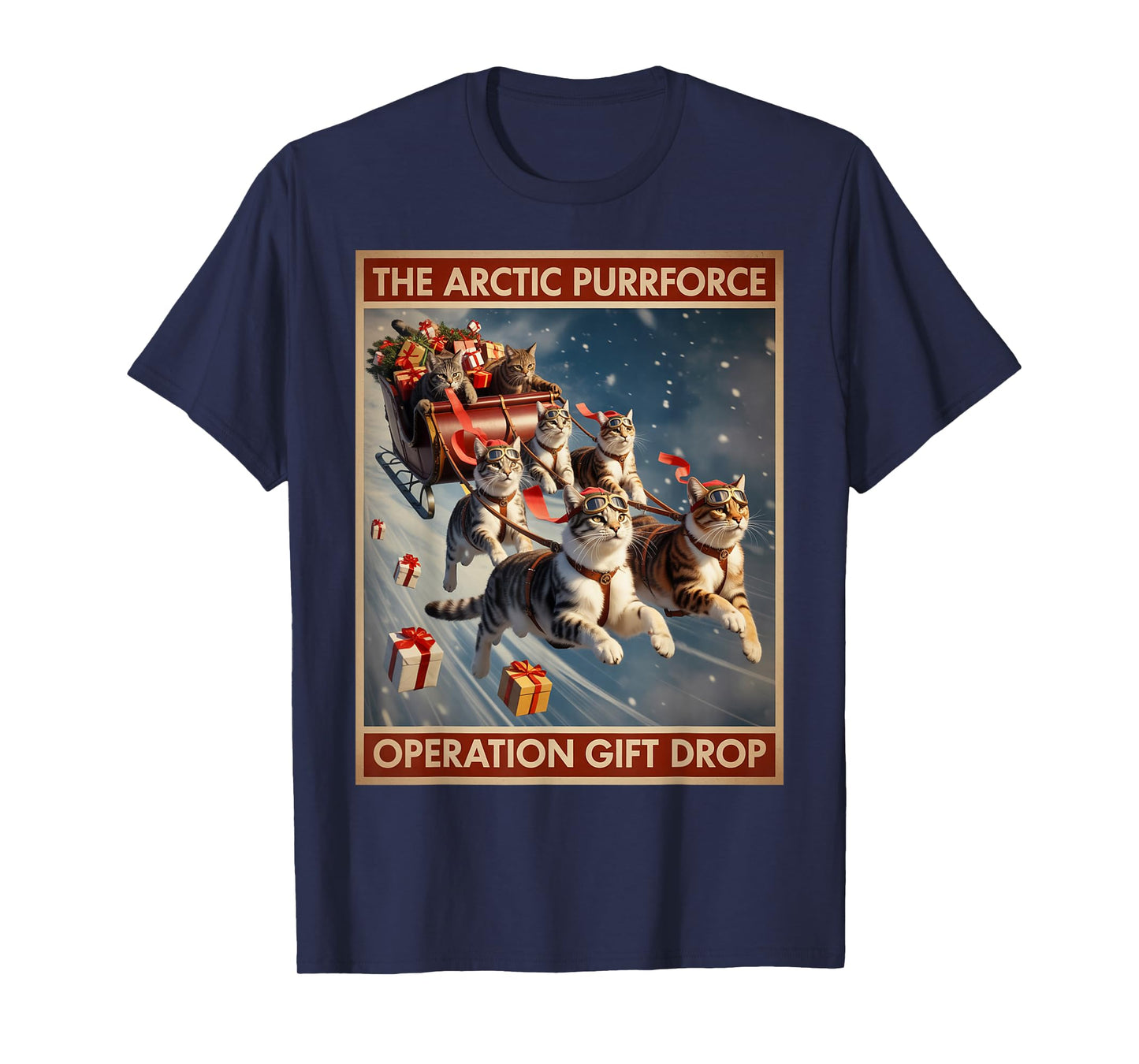 The Arctic Purrforce – Classic Christmas Cats Sleigh Ride T-Shirt