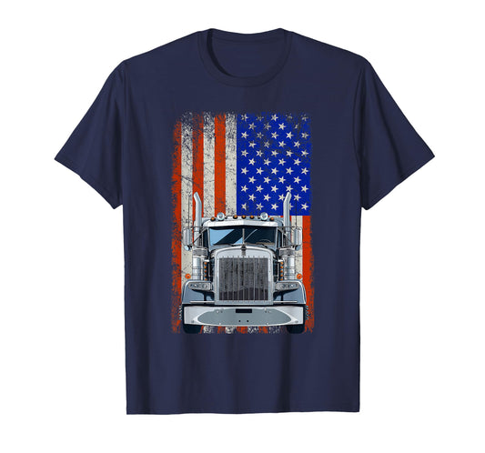 US American Flag Semi Truck Driver T-Shirt