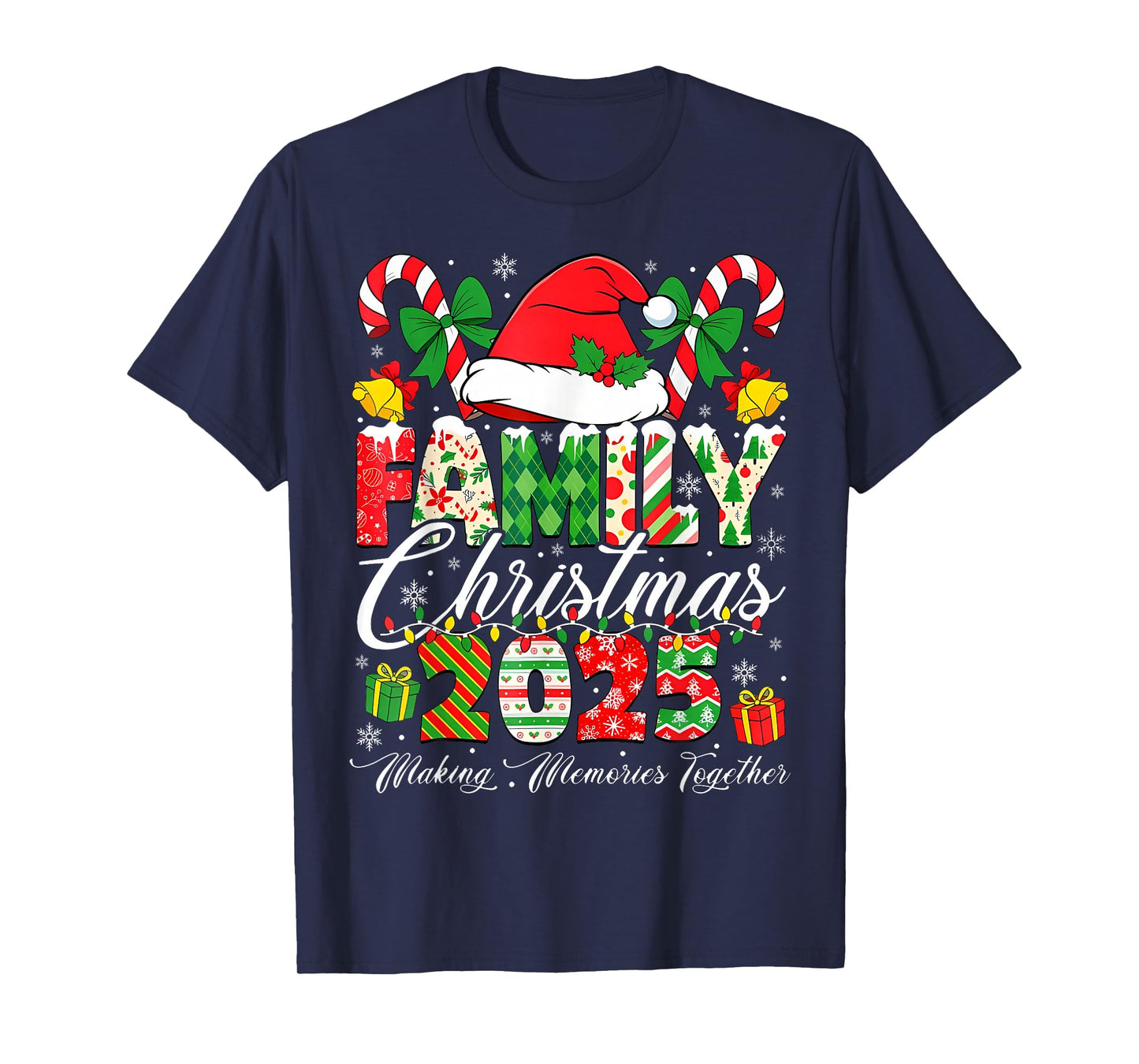 Merry Christmas Lights Red Santa Hat Xmas Family Men Women T-Shirt