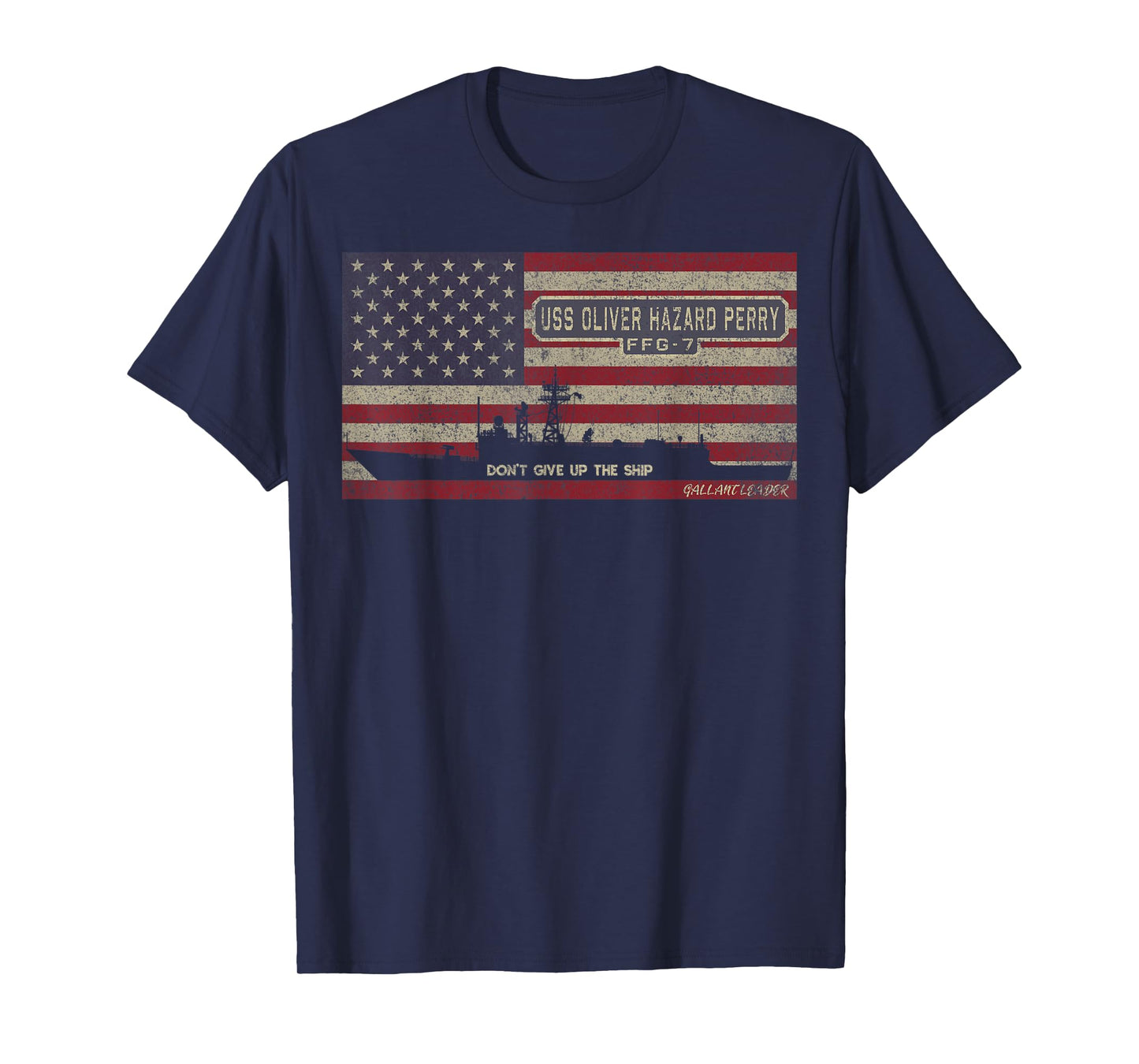 USS Oliver Hazard Perry FFG-7 Frigate Ship USA American Flag T-Shirt