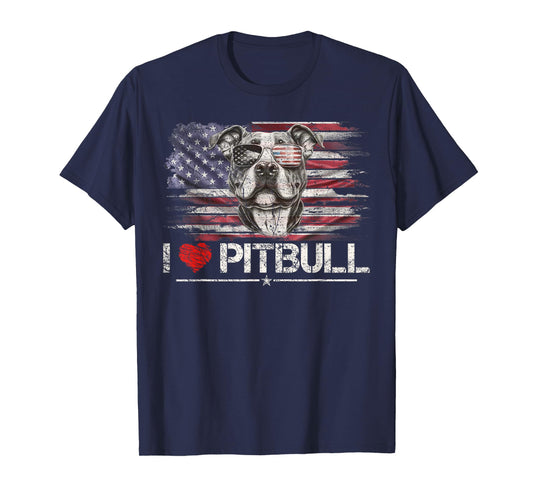Vintage USA Flag I Love My Pitbull Dog Heart, Pittie Lover T-Shirt for Women Kids Men