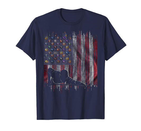 Vintage USA Flag Pool Billiards Player Silhouette T-Shirt