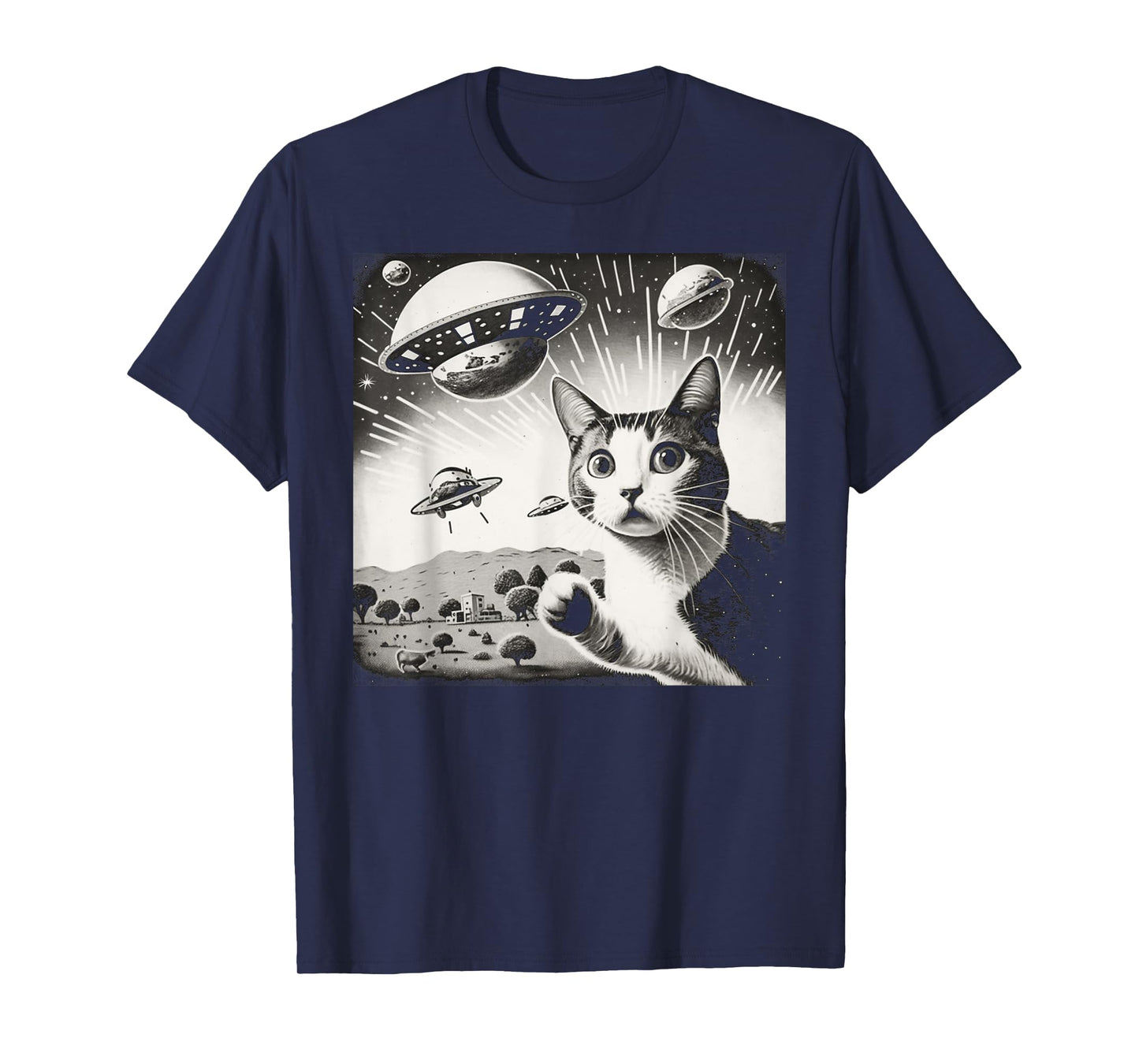 Cat Incident Involving UAPs Funny UFO Retro Aliens Men Women Kids T-Shirt