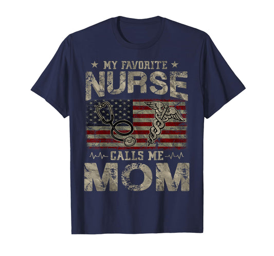 My Favorite Nurse Calls Me Mom American Flag Vintage T-Shirt
