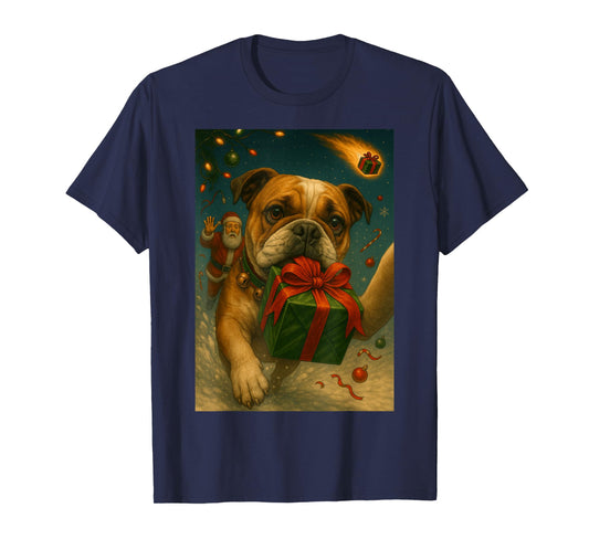 Christmas English Bulldog Shirt - Funny Dog Selfie & Santa T-Shirt
