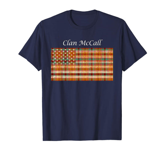 Clan McCall Scottish Tartan American Flag T-Shirt