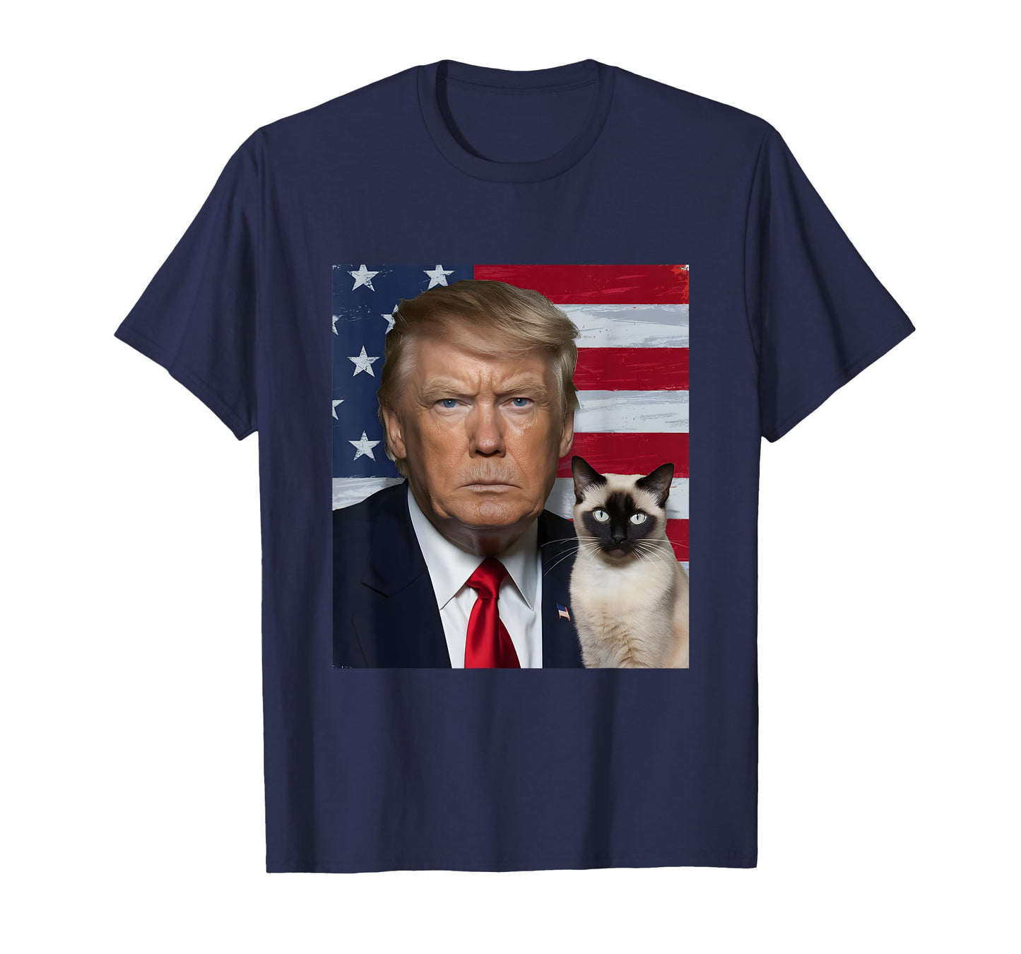 Funny Trump And Siamese Cat Political USA Flag Election 2024 T-Shirt
