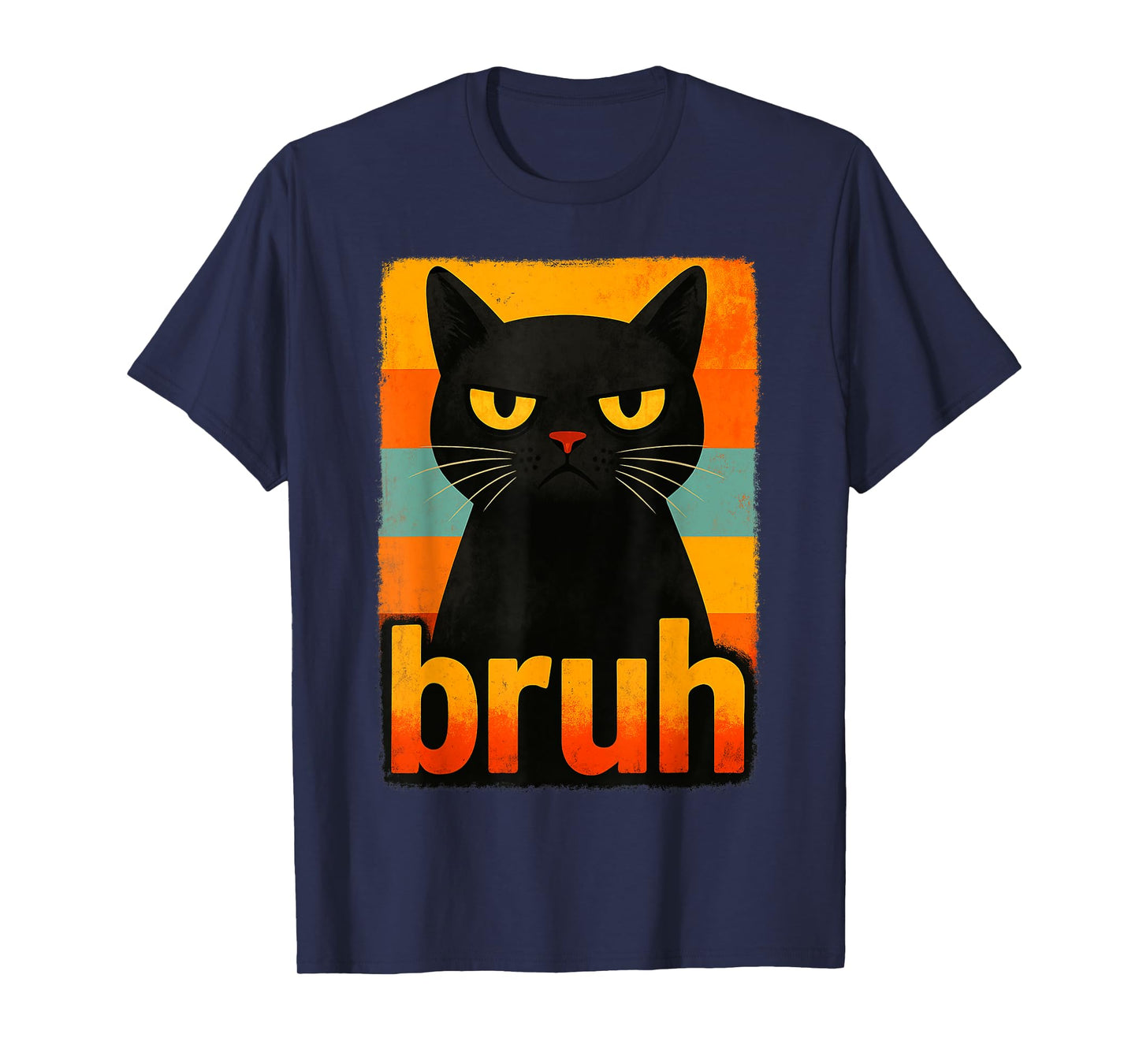 Funny Retro Bruh Black Cat Meme Graphic for Boys Girls T-Shirt