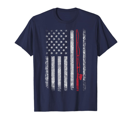 American Flag Fishing Rod Fishing Lover Vintage Fisherman T-Shirt