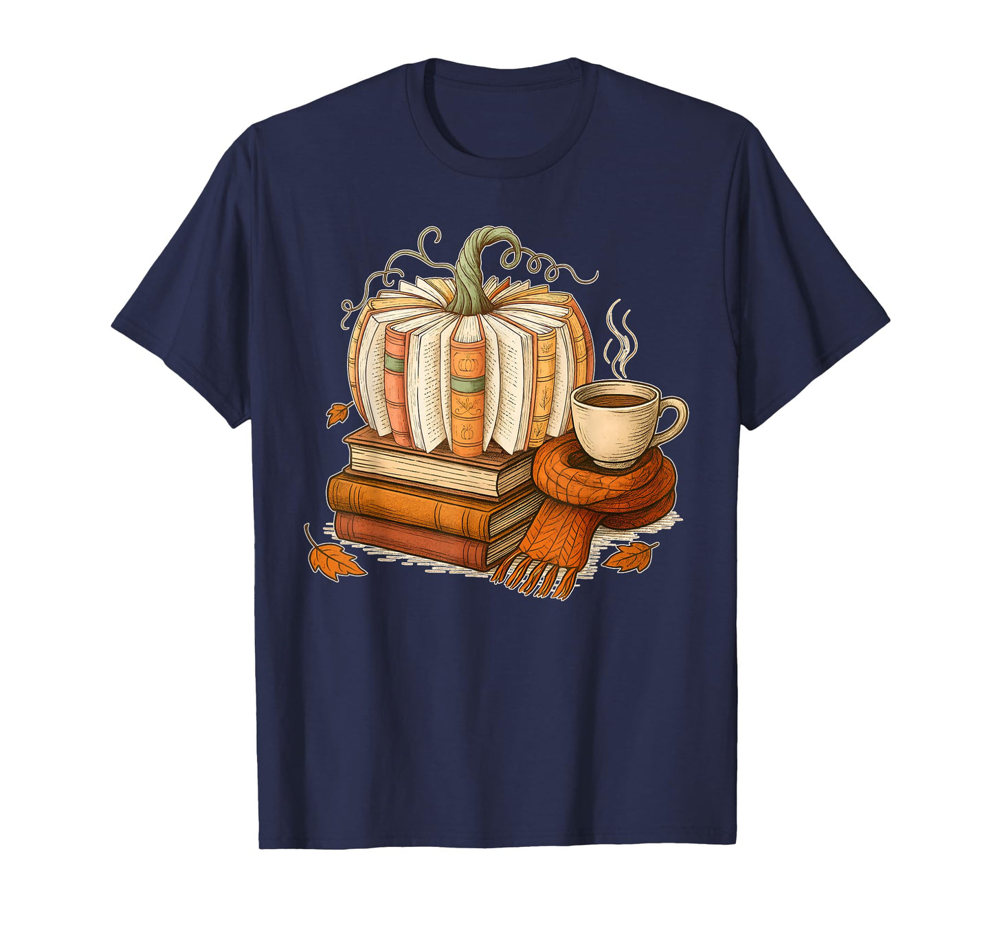 Fall Book Pumpkin Thanksgiving Reading Book Lovers Women Men T-Shirt