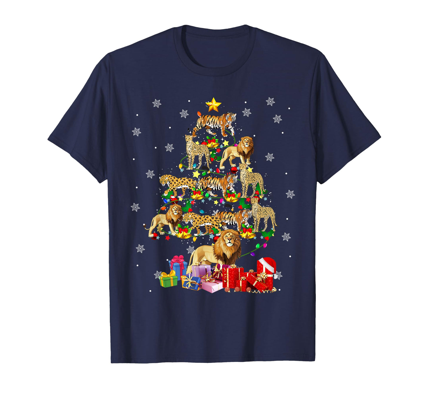Wild Animal Christmas Tree Xmas Lion Tiger Cheetah Leopard T-Shirt