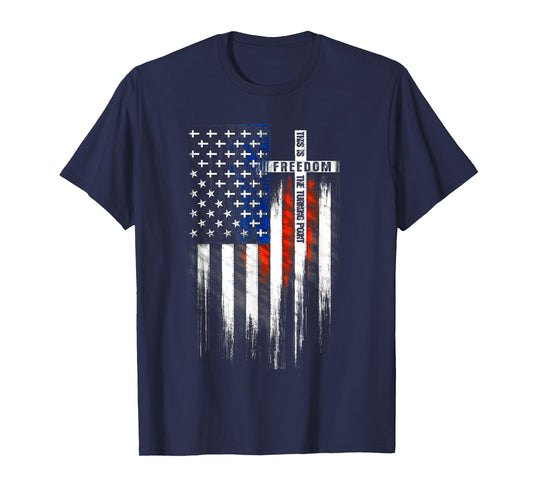 This is The Turning Point Faith Cross US Flag Patriotic Men T-Shirt