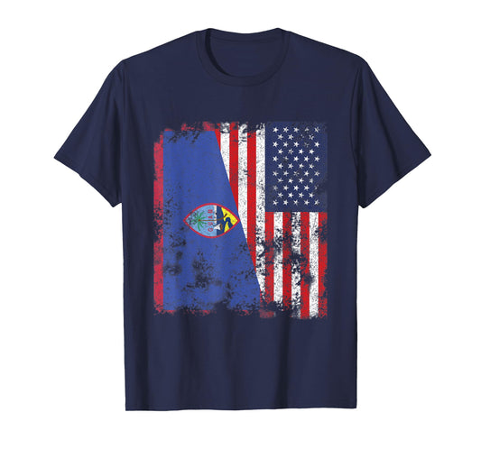 Guam USA Flag Distressed - Half American T-Shirt for Women Kids Men
