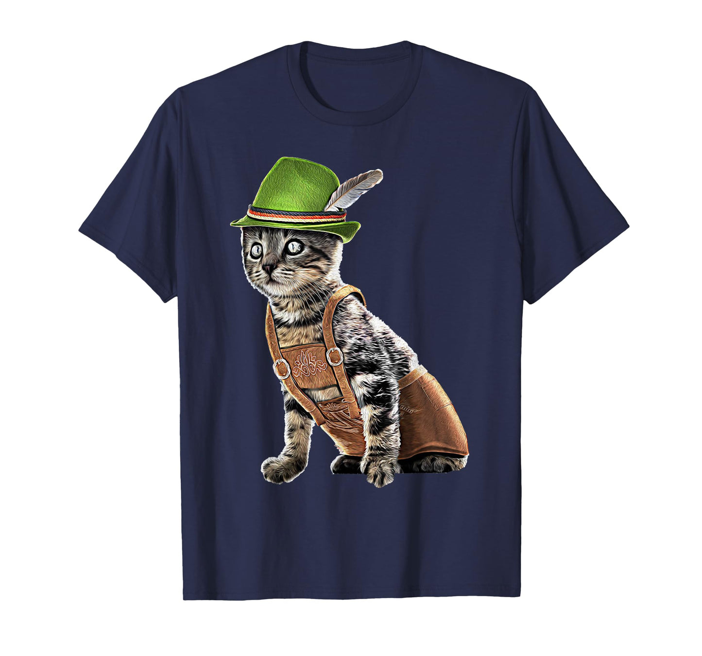 Oktoberfest Cat Bavarian Lederhosen Costume Alpine Hat Gift T-Shirt