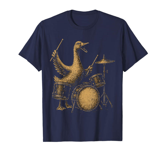 Duck Drummer Rock Band Percussion Wild Fowl Music T-Shirt