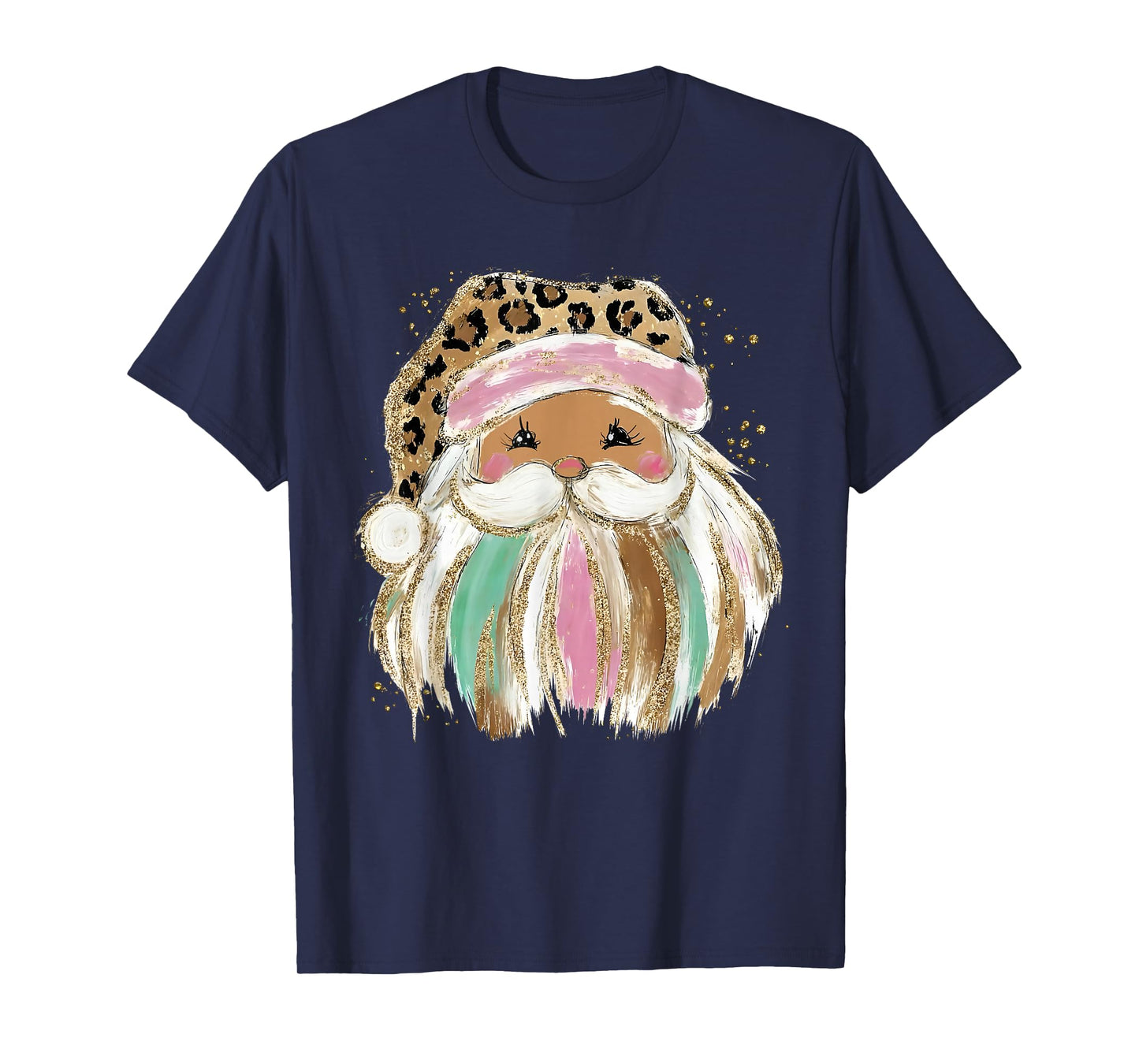 Leopard Print Funny Santa Merry Christmas Xmas Holiday Retro T-Shirt