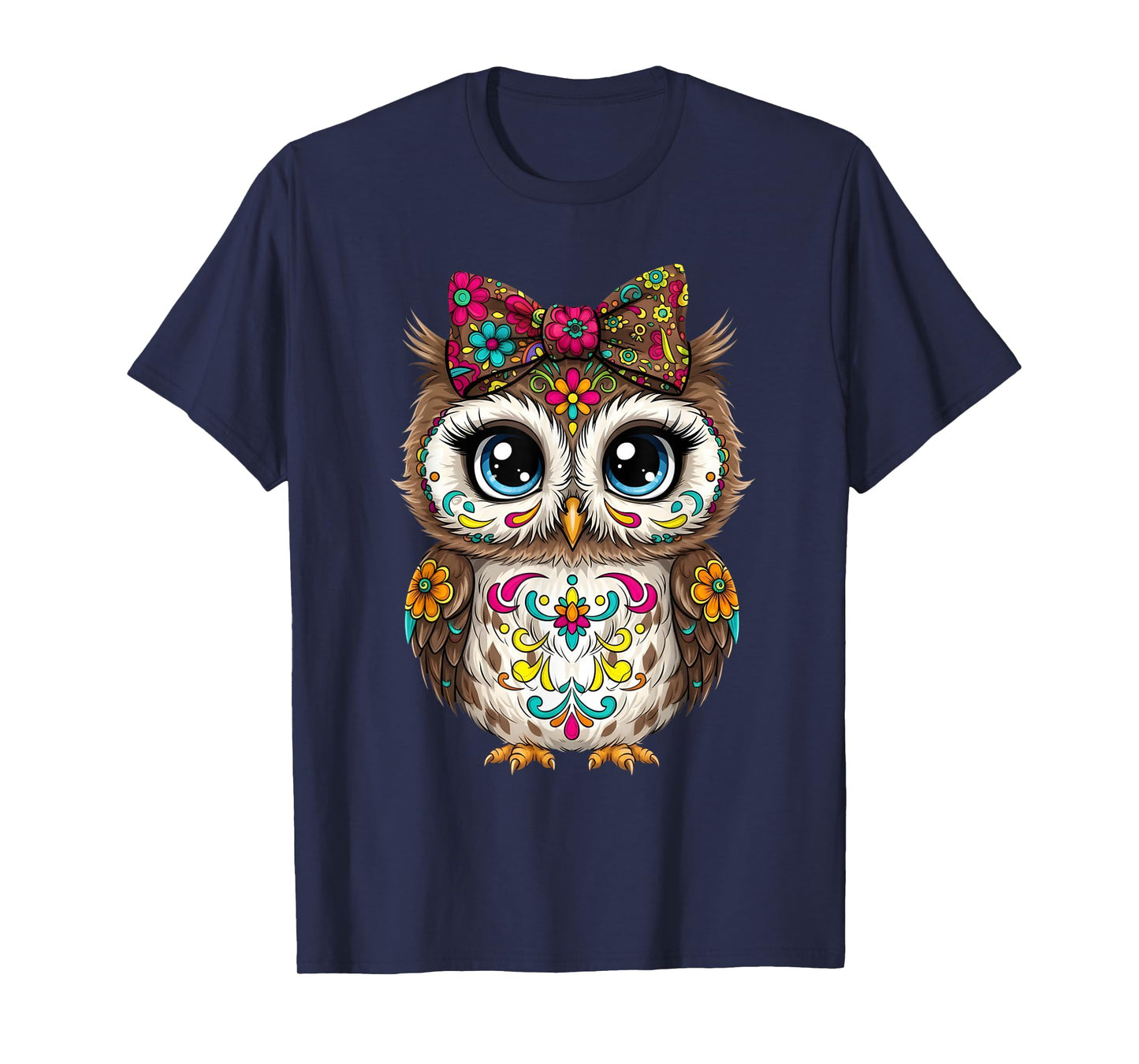 Cute Floral Owl Chibi Forest Folk Art Character Design T-Shirt