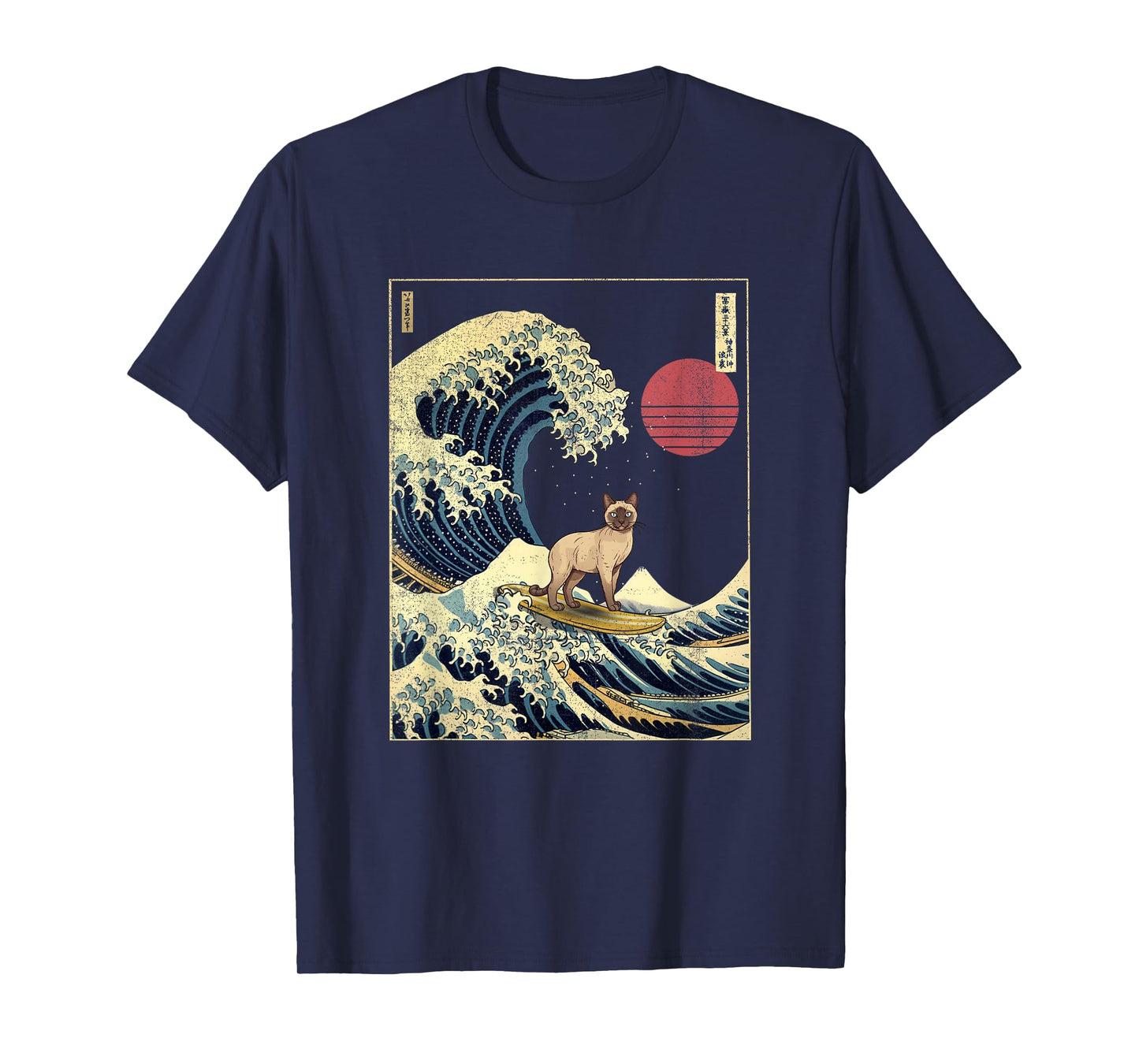 Siamese Cat Japanese Kanagawa Wave Funny Surf Animal T-Shirt