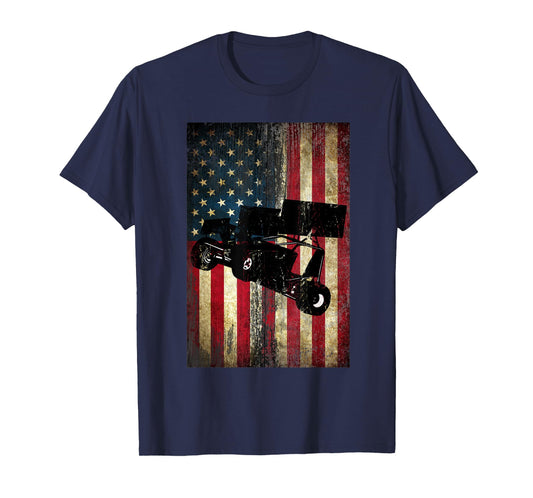 Sprint Car Dirt Track Racing Distressed American Flag Women Kids Men T-Shirt