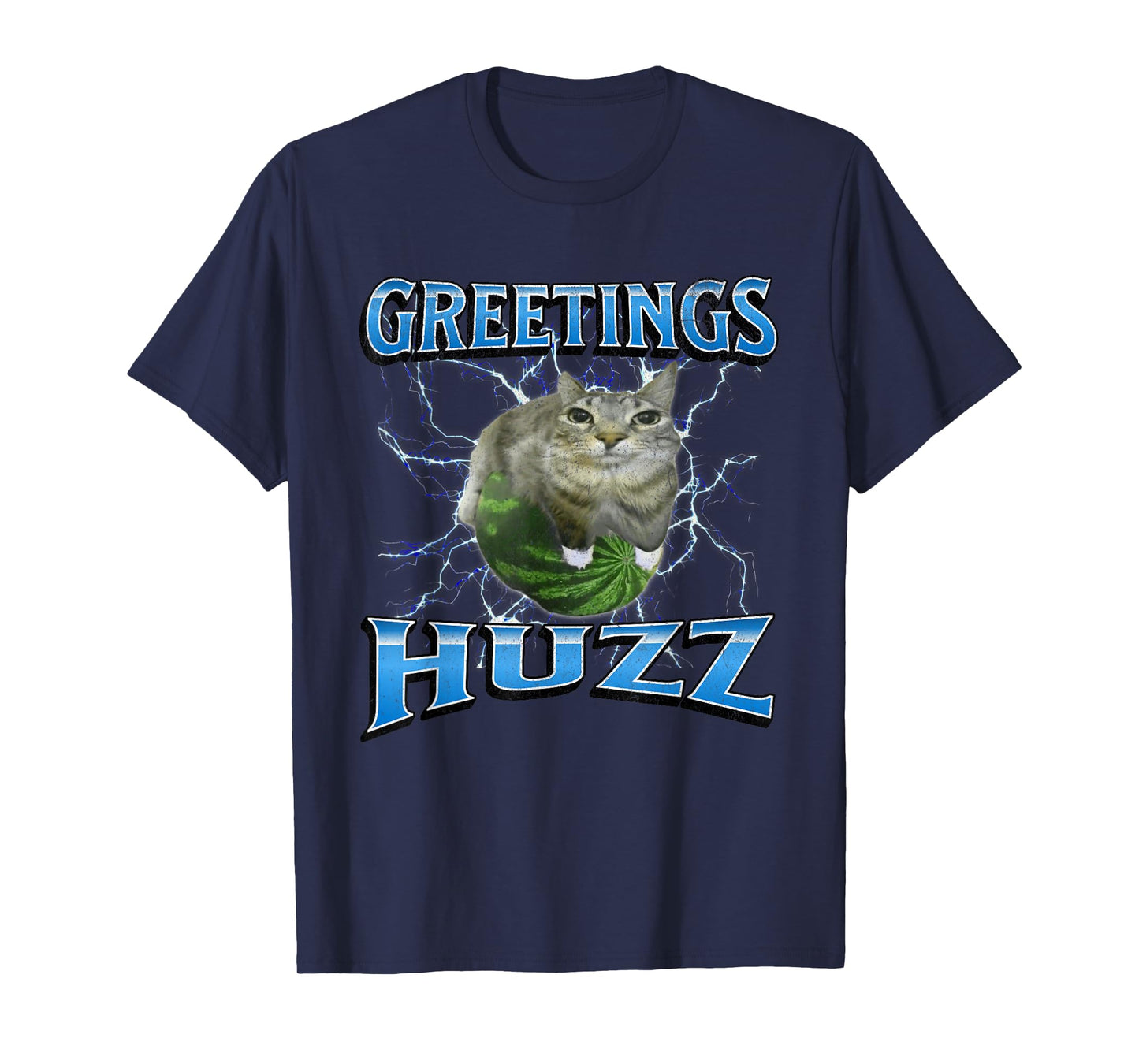 Greetings Huzz Funny Watermelon Cat Meme Bootleg Graphic T-Shirt for Men Women