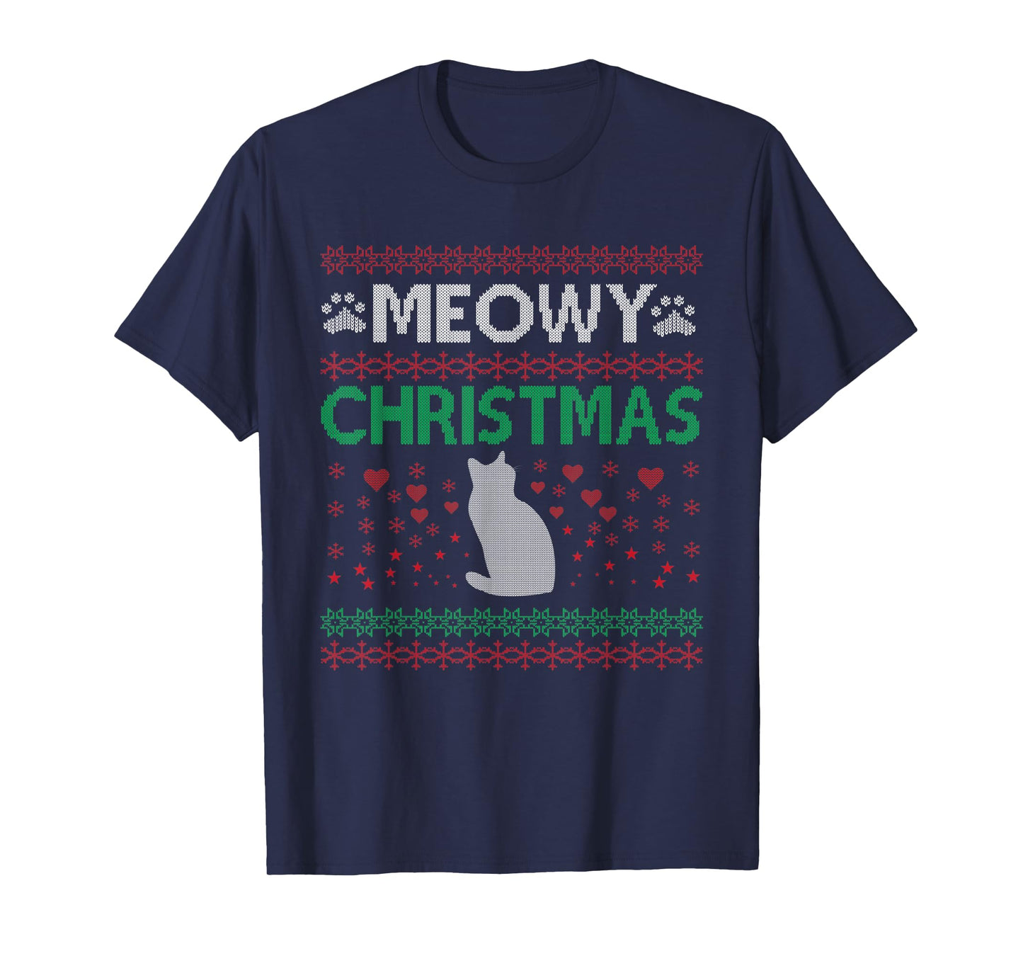 Meowy Cat Christmas Ugly Sweater Men Women Kids T-Shirt