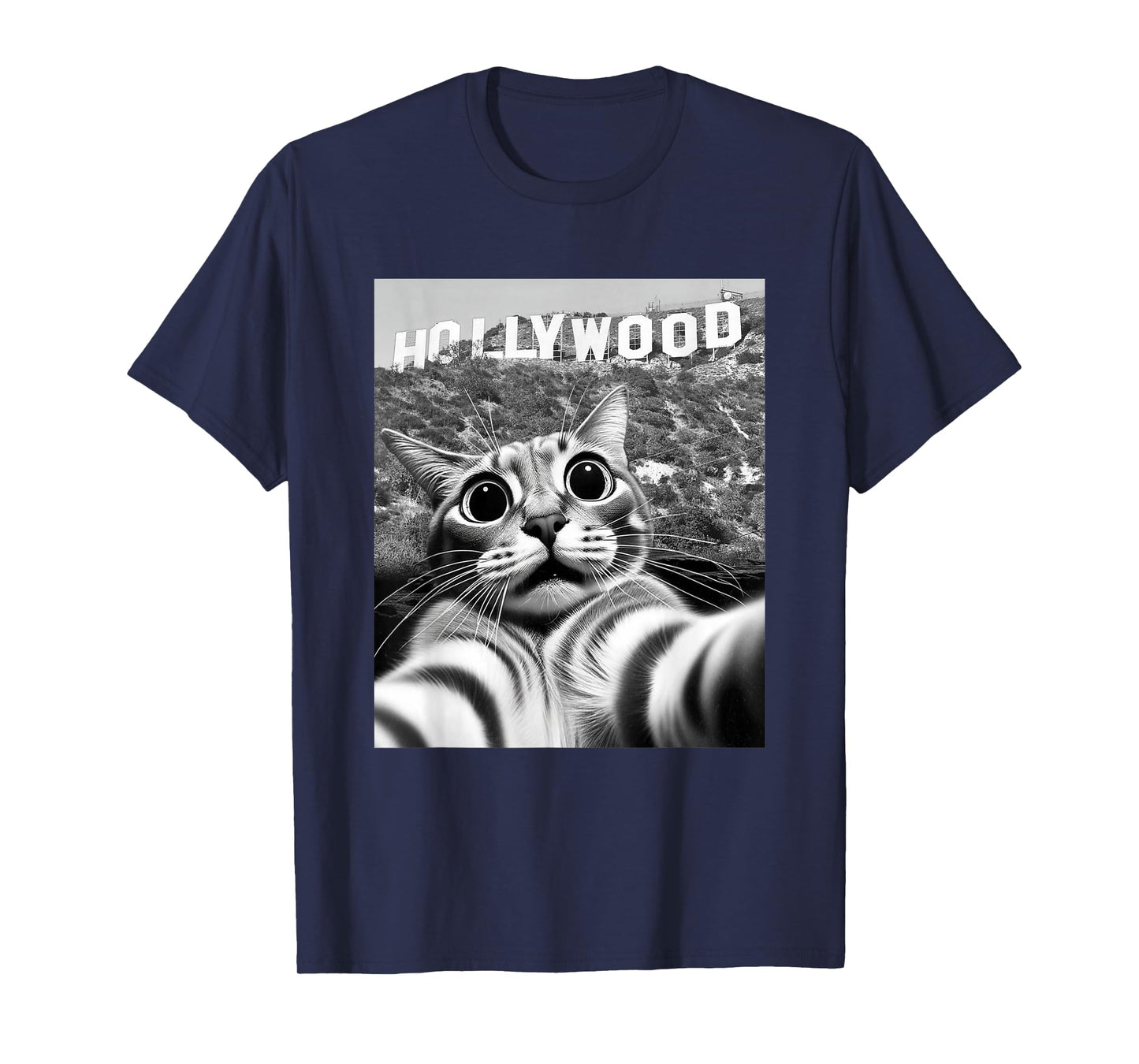 California Cat Taking Selfie at Hollywood Sign Cat Selfie T-Shirt