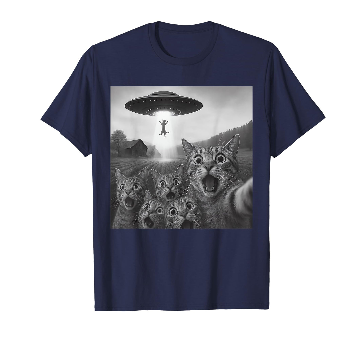 Cat Selfie With Alien UFO For Men Women Kids Funny Cat UFO T-Shirt