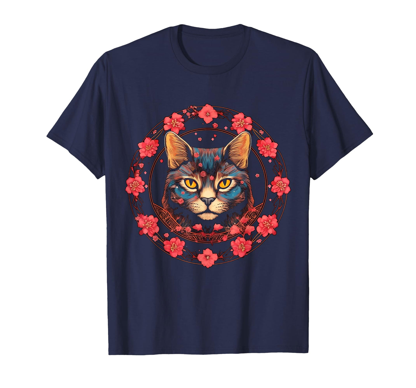 Cat Flower Artwork | Animal Cherry Blossoms Motif Cat T-Shirt