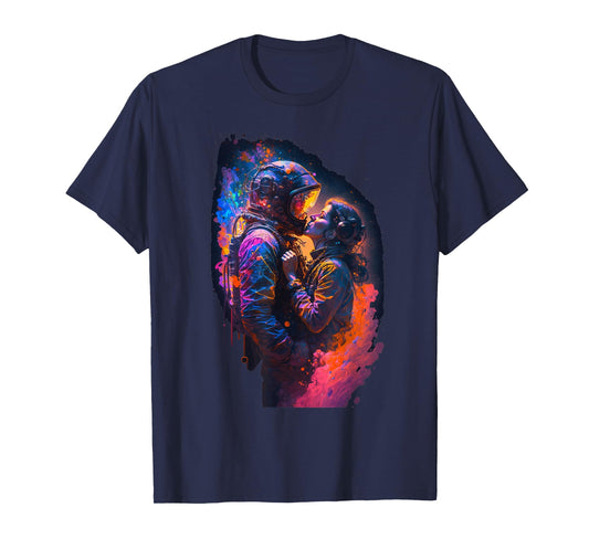 Astronaut Love Couple Kiss Outer Space | Colorful Astronaut T-Shirt