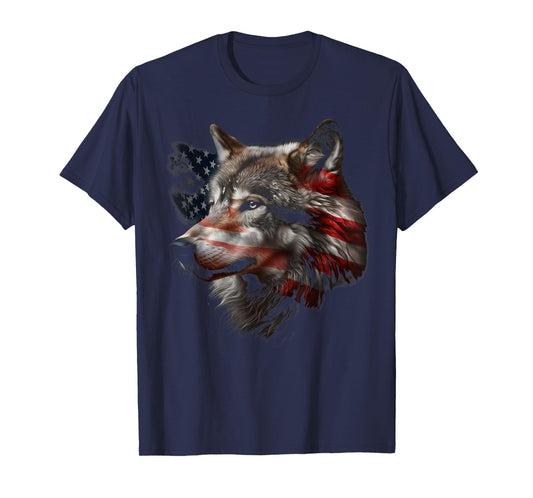 Wolf American Flag USA Patriotic Wolf Lover T-Shirt