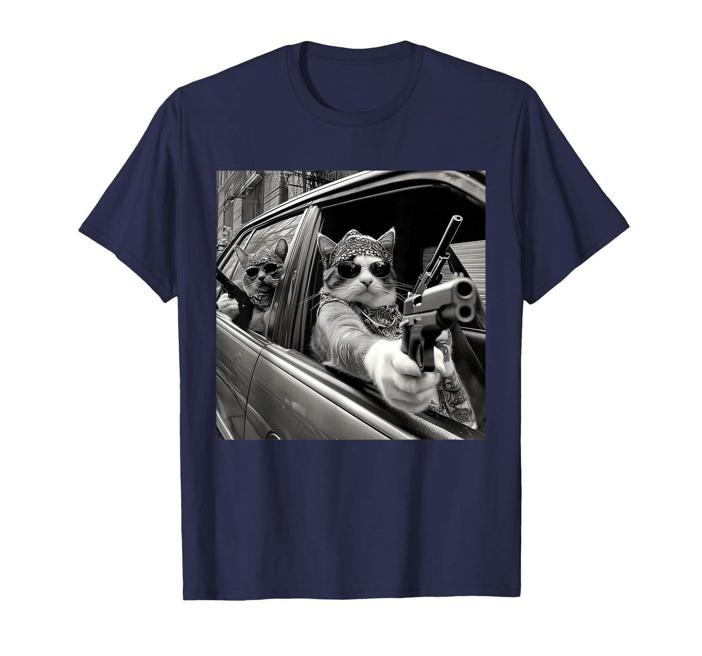 Funny Vintage Gangster Cat Meme Cat Dad Women Graphic Tee T-Shirt