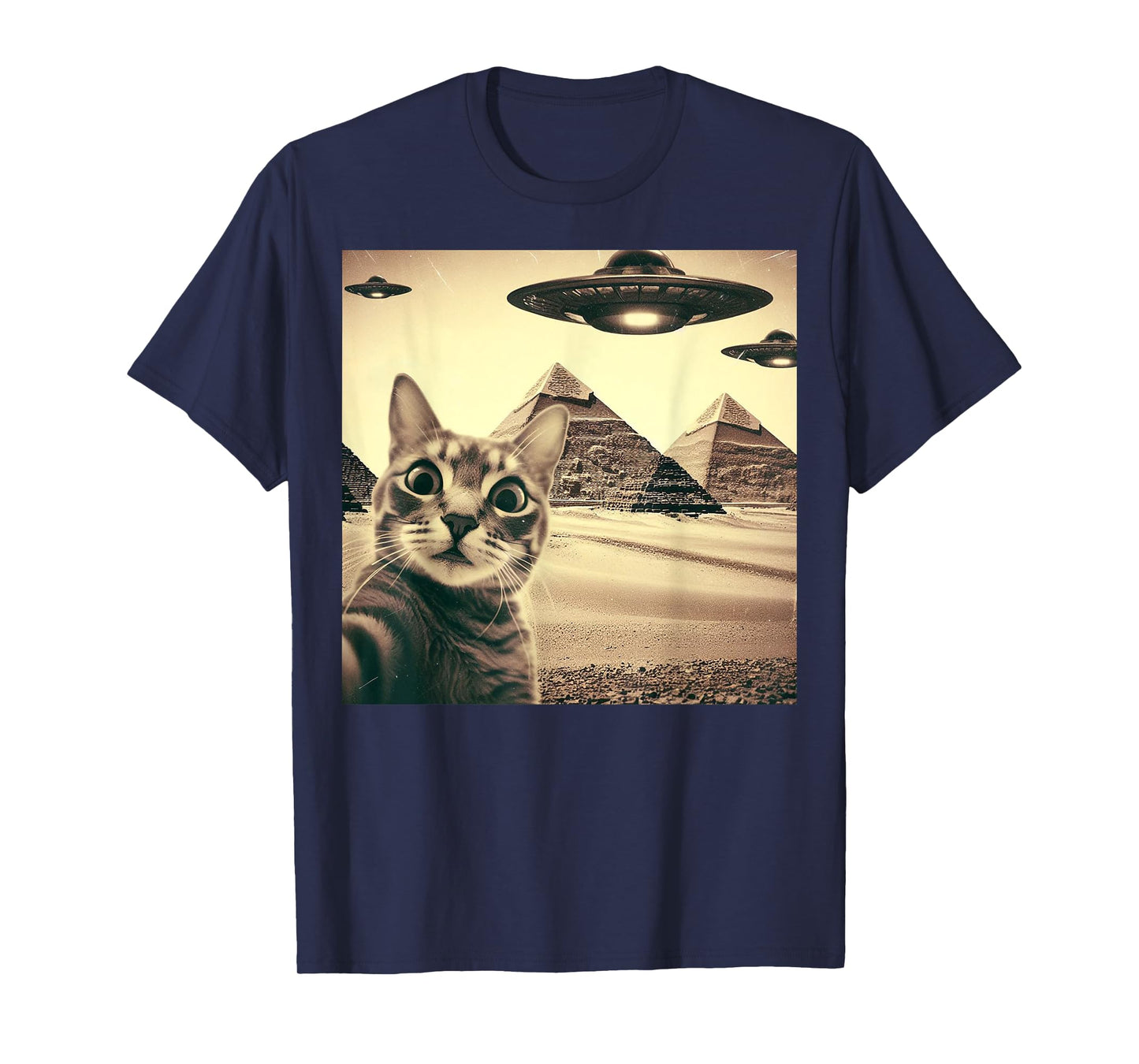 Cat Selfie With Alien UFO Funny Cat Gifts For Men Women Kid T-Shirt