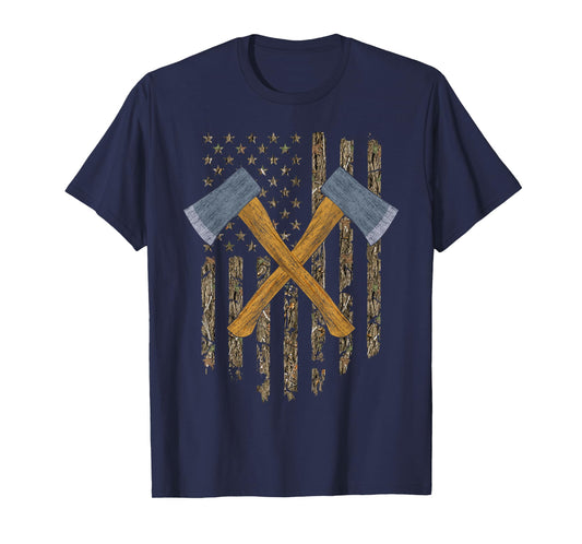 Axe Throwing Hatchets American Flag Tree Camouflage Vintage T-Shirt