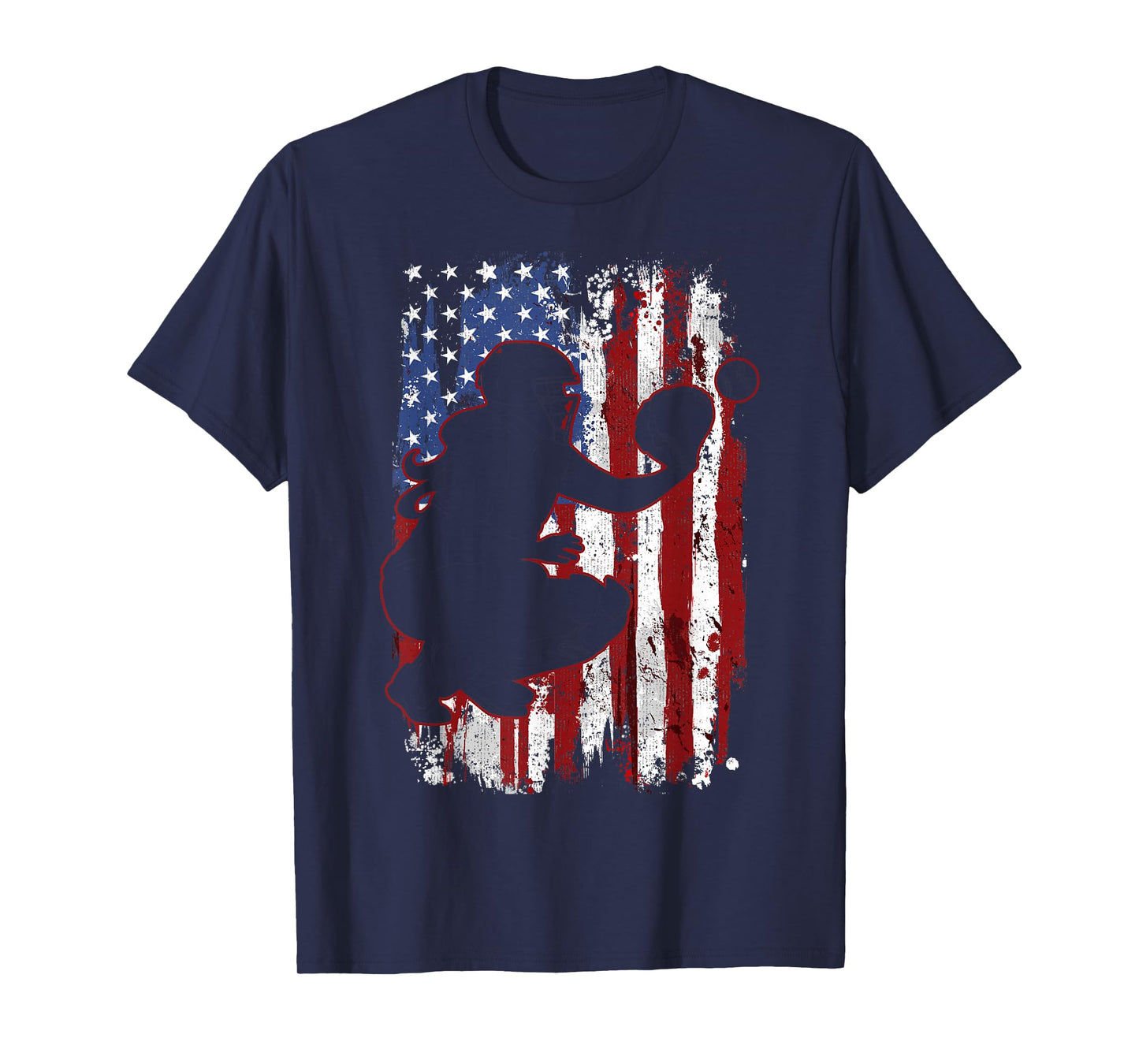 Softball Catcher American Flag Softball Player T-Shirt