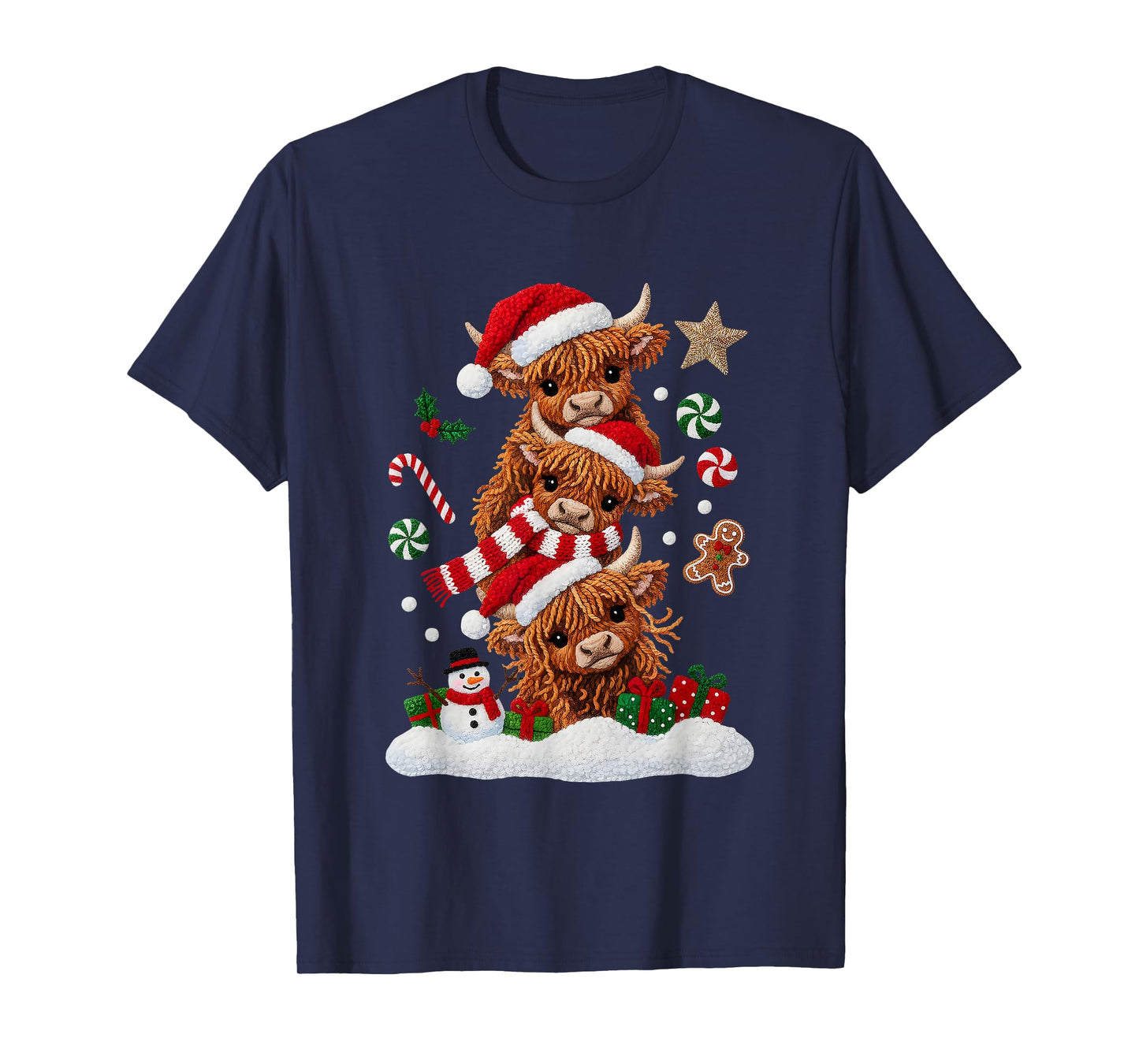 Cute Merry Christmas Highland Cow Christmas Santa Xmas T-Shirt