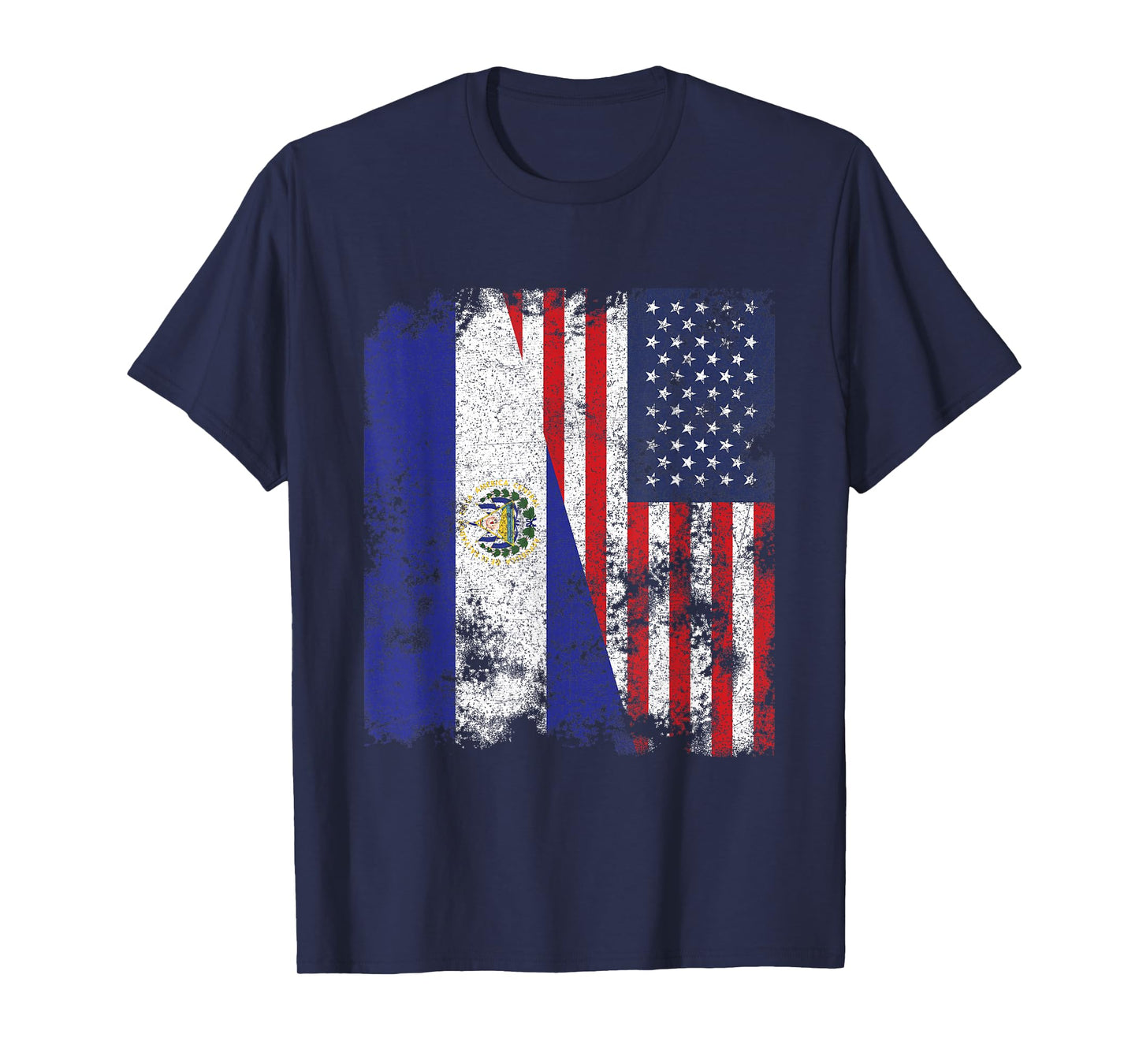 El Salvador USA Flag Distressed - Half American T-Shirt
