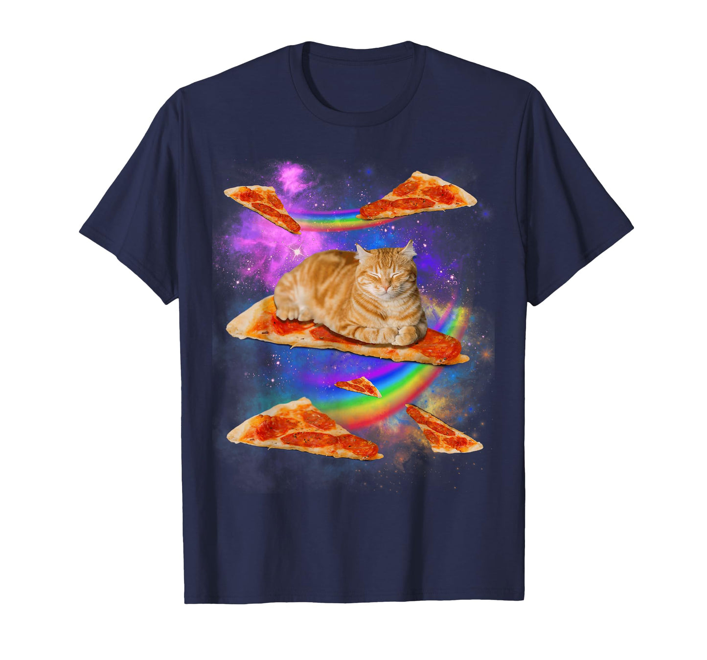 Funny Galaxy Cat in Space, Cat Riding Pizza T-Shirt