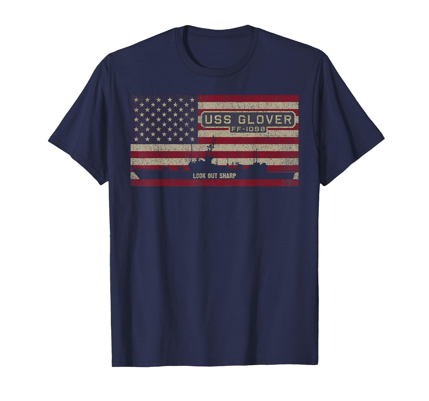 USS Glover FF-1098 Ship American Flag T-Shirt
