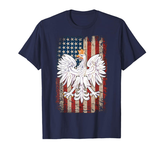 Polish Eagle American Flag Pride Poland T-Shirt