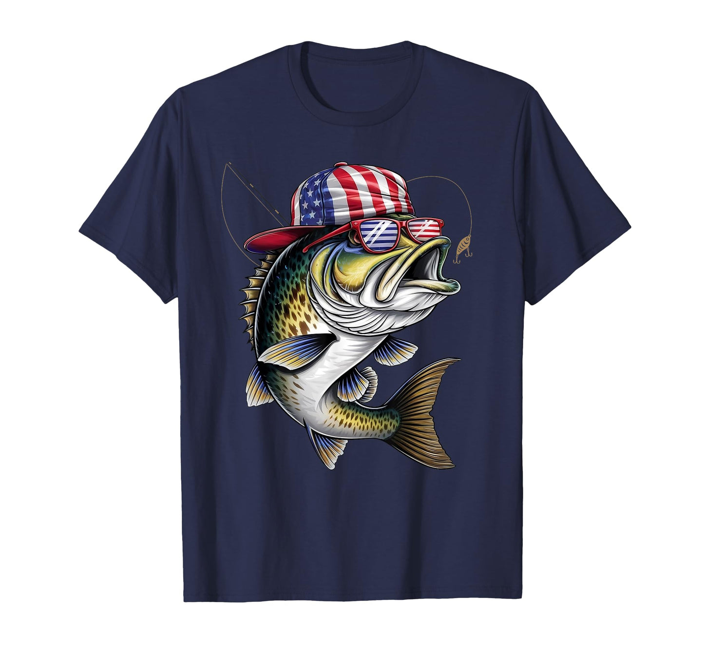 Funny Patriotic Fishing Bass Fish American Flag Fisherman T-Shirt