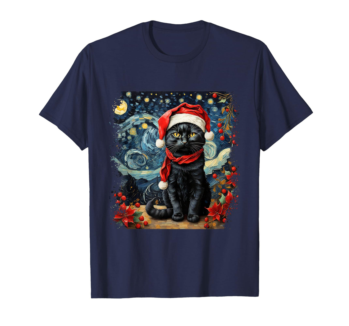 Van Gogh Starry Night Cat Funny Cat Christmas T-Shirt