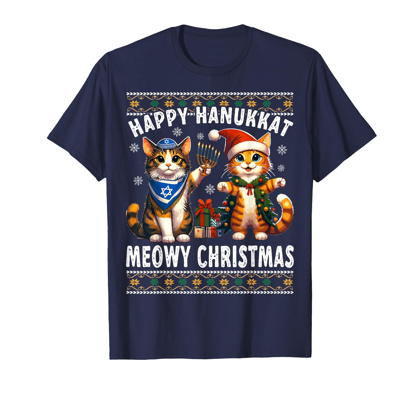 Cat Merry Christmas Happy Hanukkah Jewish Christian T-Shirt