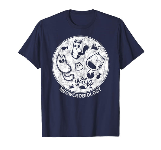 Cute Cat Distressed Bacteria Microbiology Science Lab T-Shirt Small
