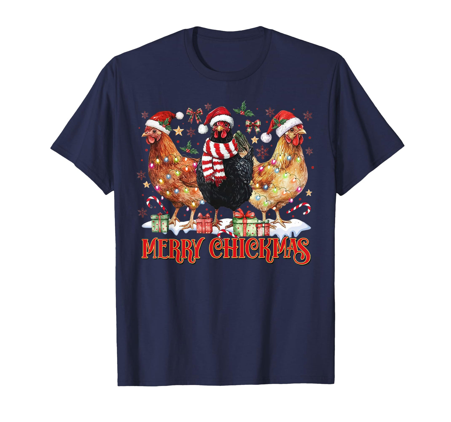 Chicken Christmas Merry Chickmas Santa Claus Hat Funny Xmas T-Shirt