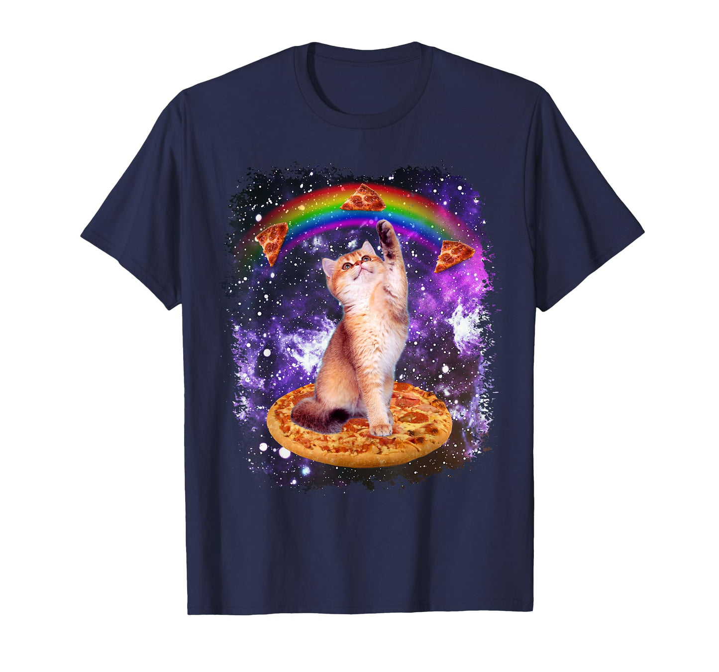 Space Cat Pizza Rainbow Cat Galaxy Cute Kitty in Space T-Shirt