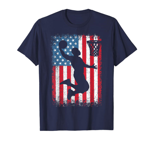 American Patriotic Basketball 4th of July USA Flag Men Boys T-Shirt