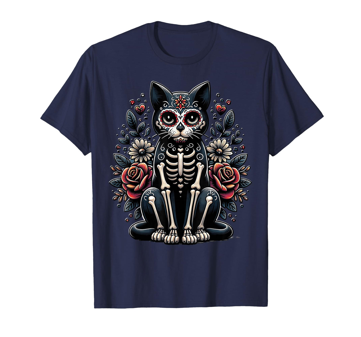 Cat Dia De Los Muertos Black Cat Halloween Grumpy Black Cat T-Shirt