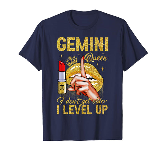 Gemini Queen I Level Up It's My Birthday Zodiac Sign T-Shirt