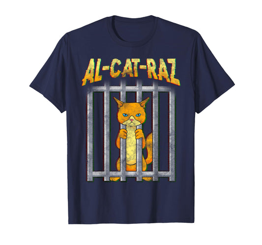 AL CAT RAZ Alcatraz Cat in Prison Behind Bars Funny T-Shirt for Men Women